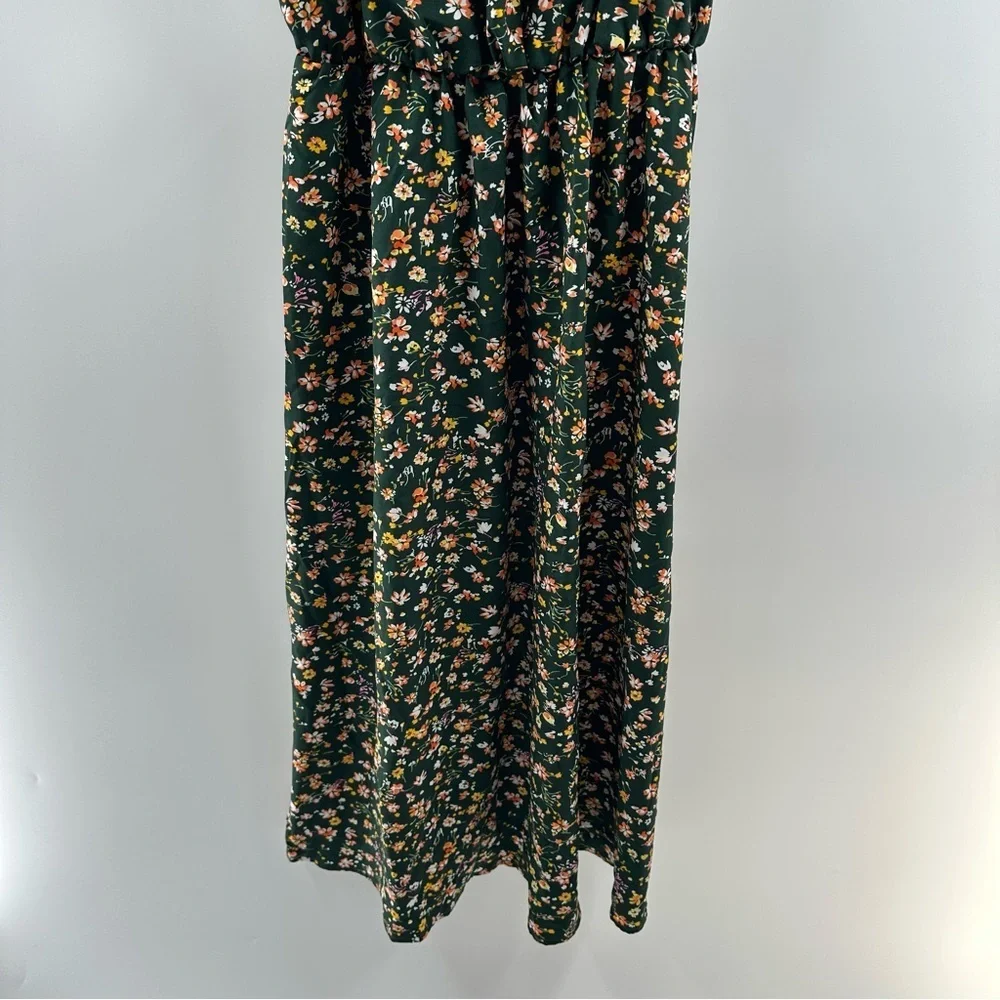 Green Floral Maxi Dress with Adjustable Straps and Back Tie – Size M - Picture 2 of 5